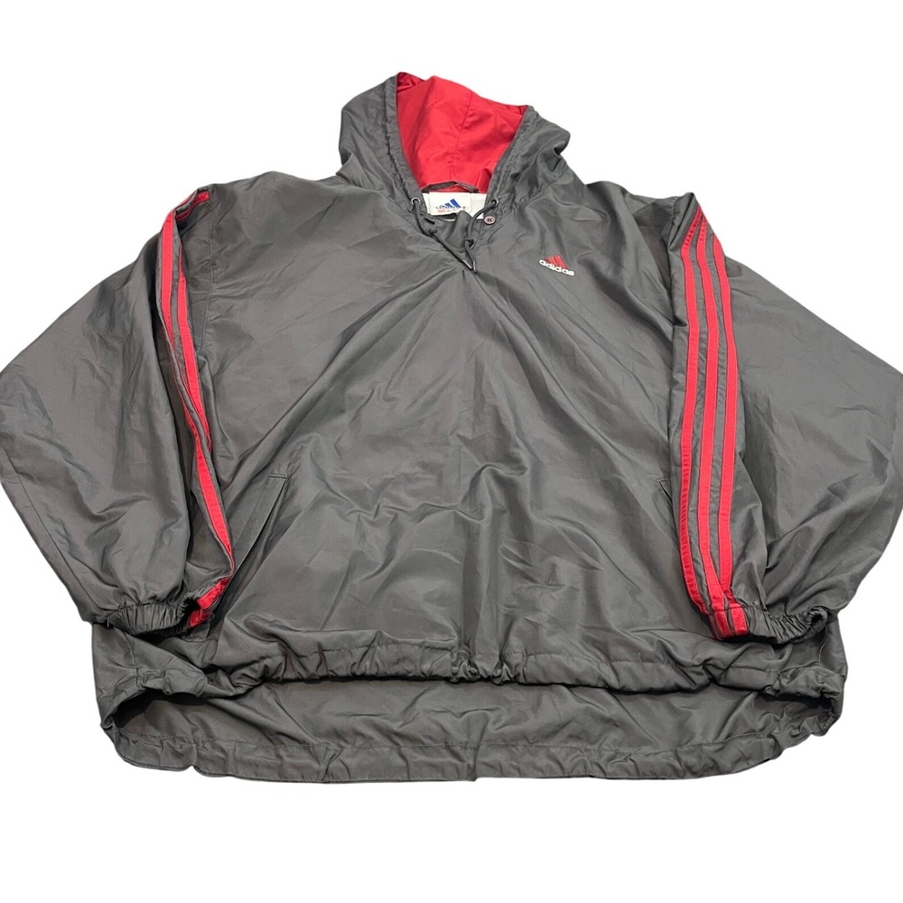 Adidas Windbreaker Mens Large Black‎ Red Vintage 90s Anorak Pullover Jacket